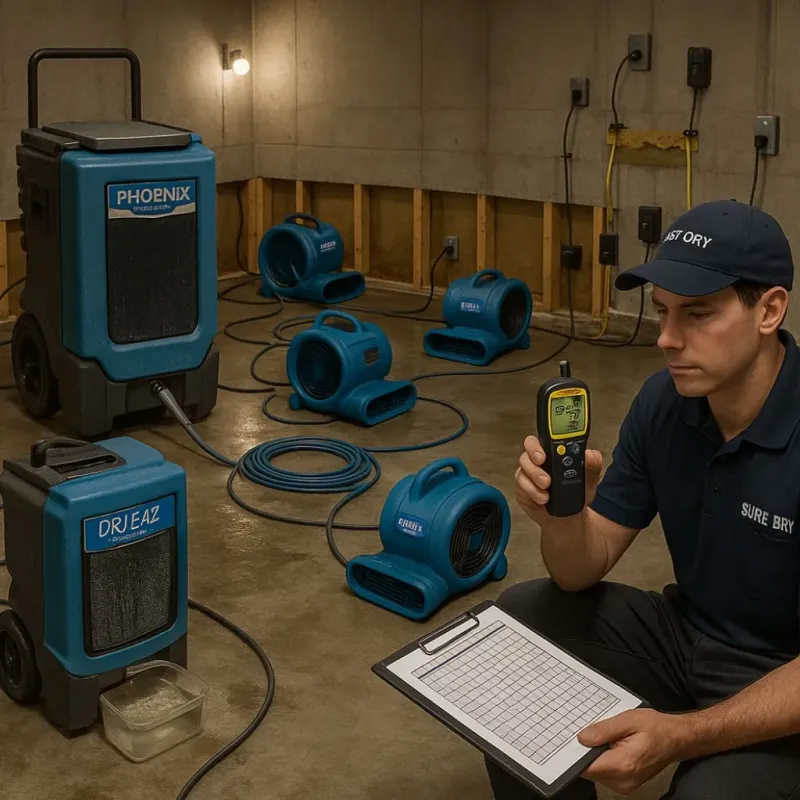 Structural Drying and Dehumidification process in Hornsby Bend, TX